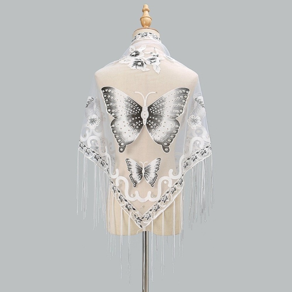 Tassel Fringe Trim - Selendang Segitiga Mewah Berbahan Poliester dengan