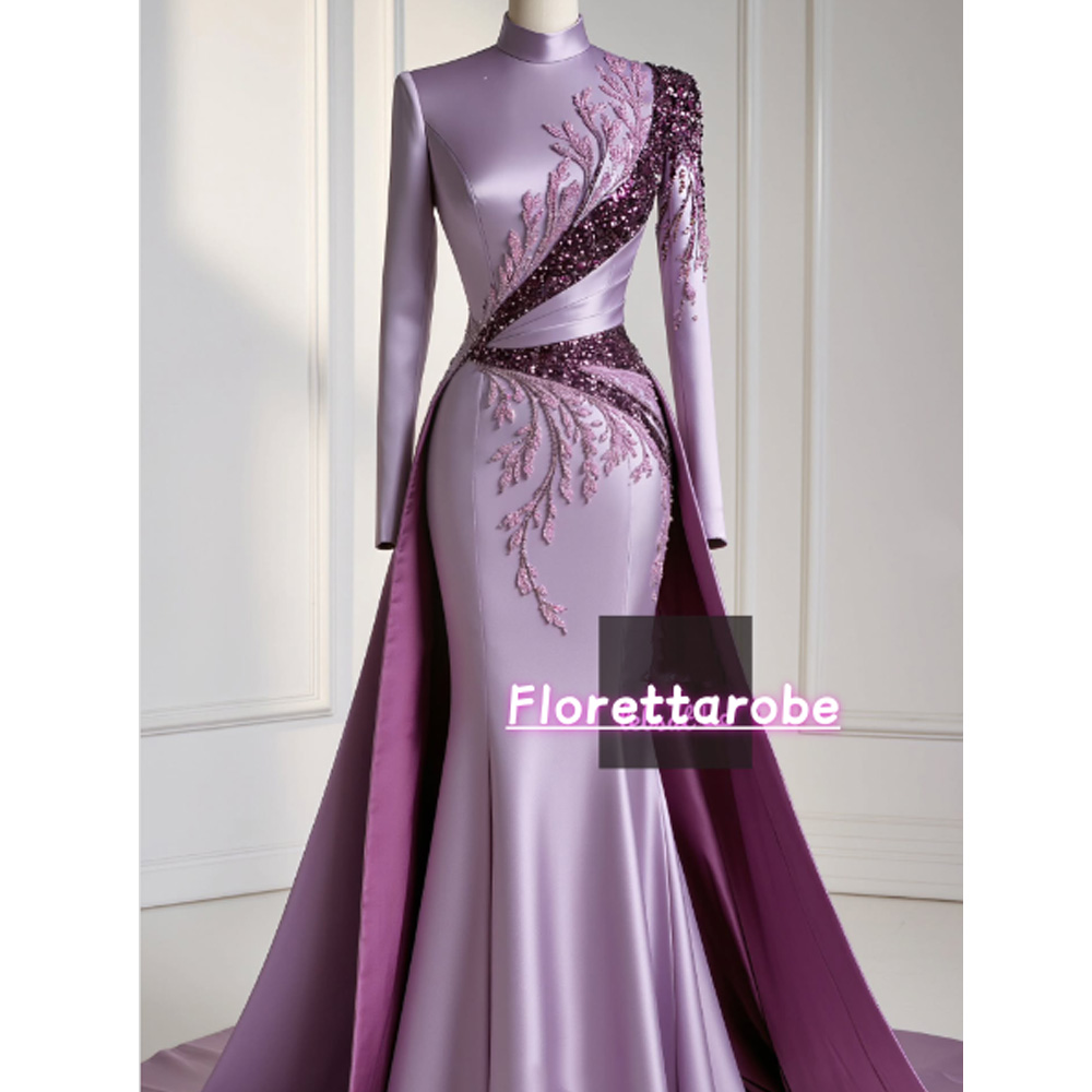 Applique Patch Flower - Gaun Midi Panjang Kerah Tinggi Lipit