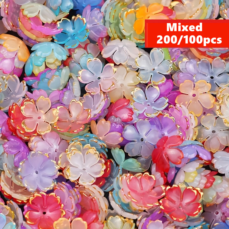 Embroidery Embellishments - 200/100 Buah Manik-manik Bunga Akrilik Warna-warni