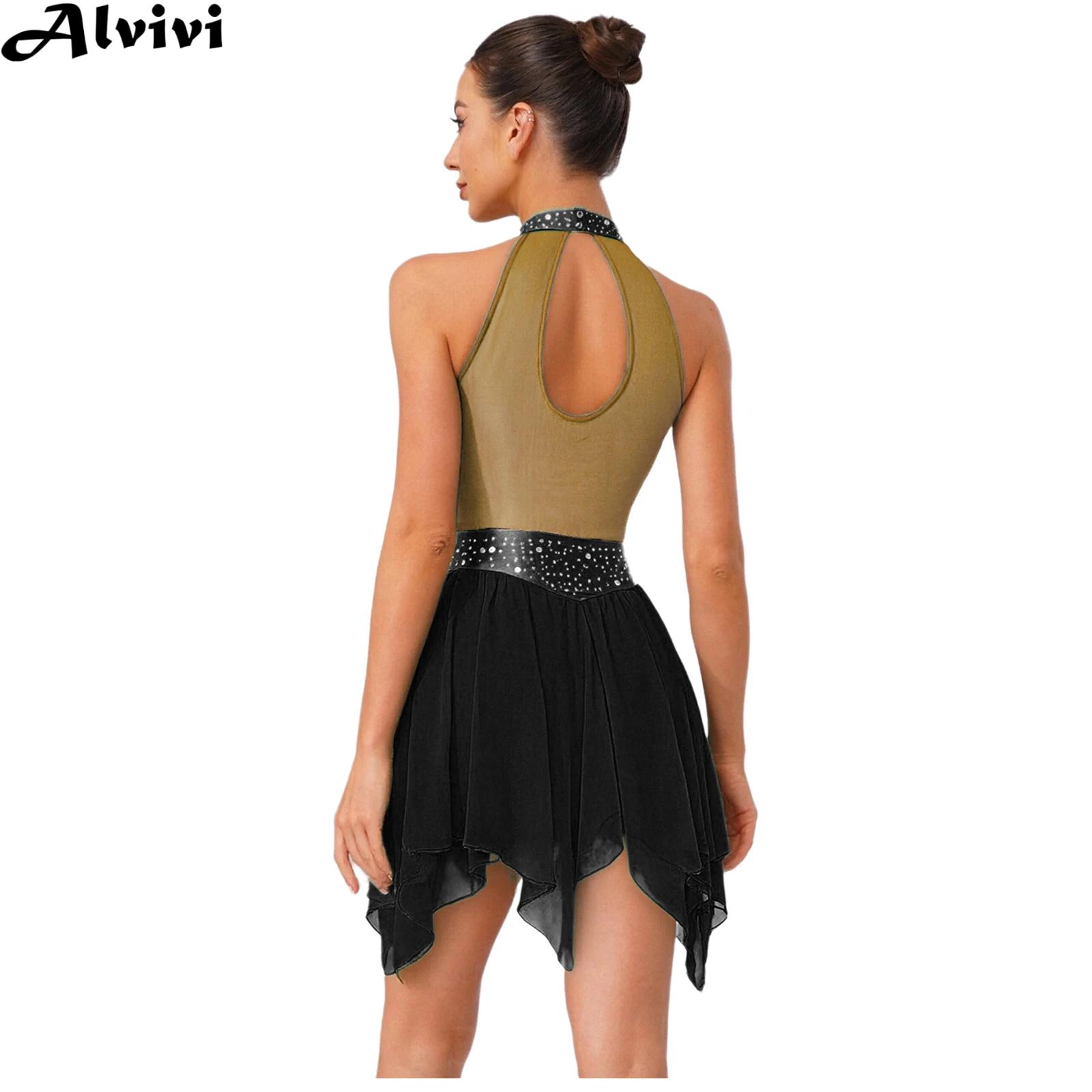Rhinestone Banding Trim - Gaun Leotard Tari Liris Wanita Tanpa
