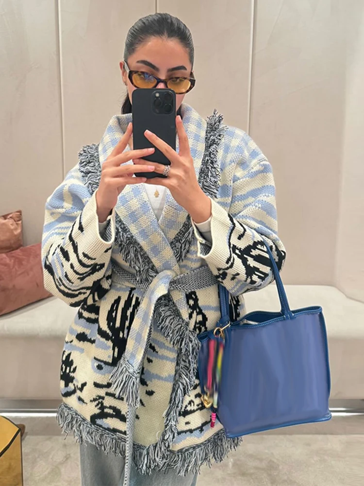Tassel Fringe Trim - Kardigan Rajut Wanita dengan Rumbai dan
