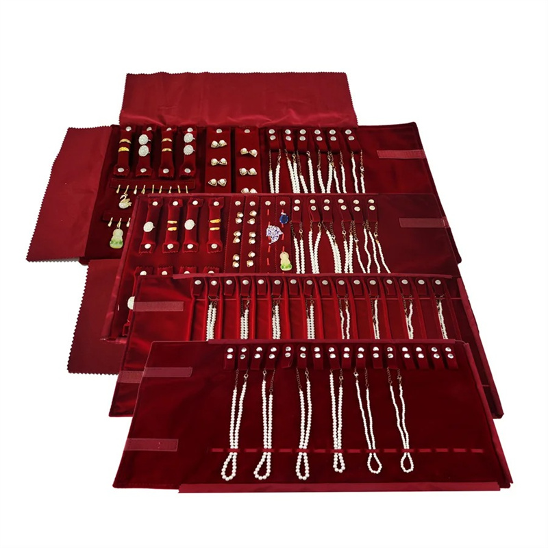 Velvet Ribbon Roll - Kotak Perhiasan Gulung Beludru Burgundy Portabel