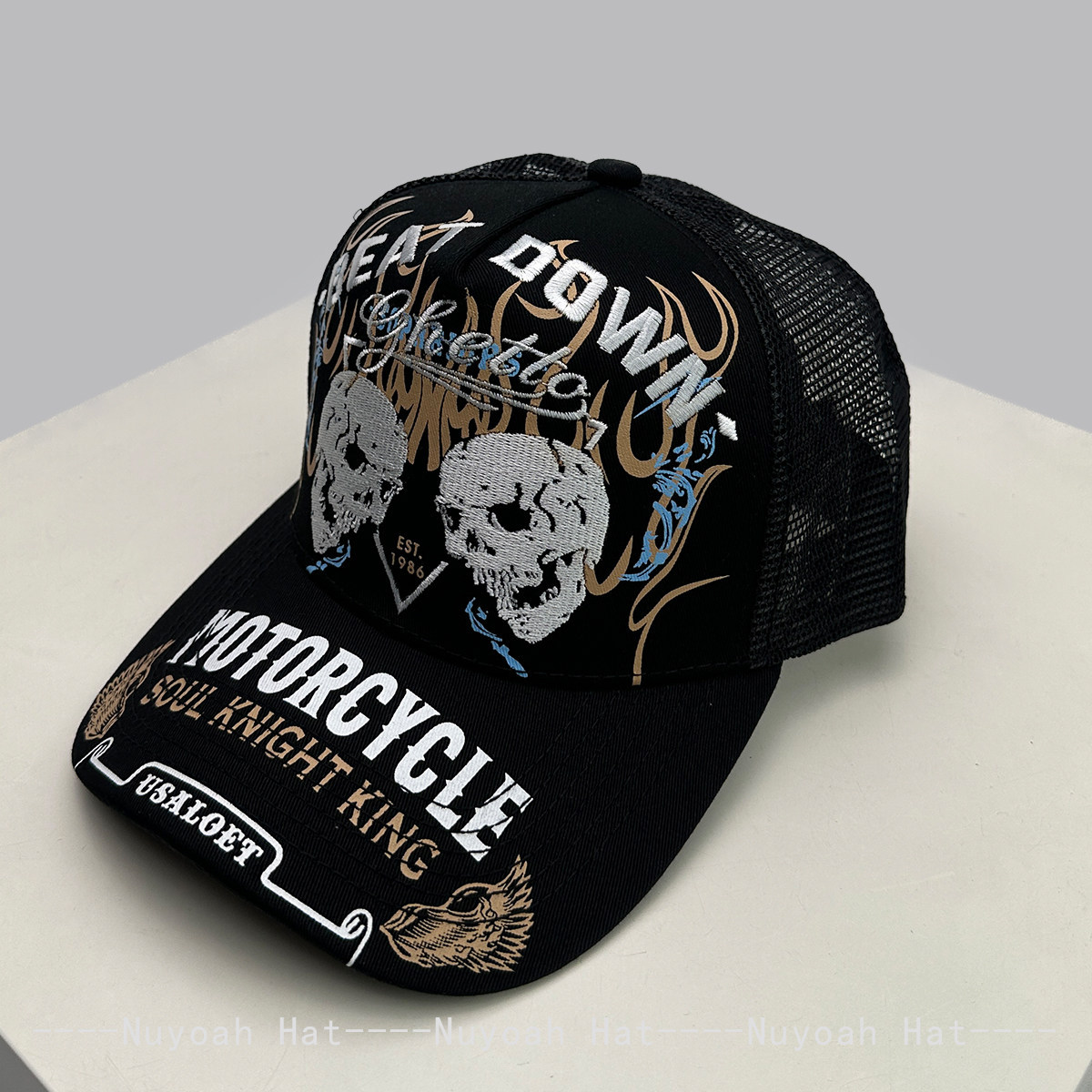 Embroidery Craft - Topi Trucker Bordir Tengkorak Api, Model