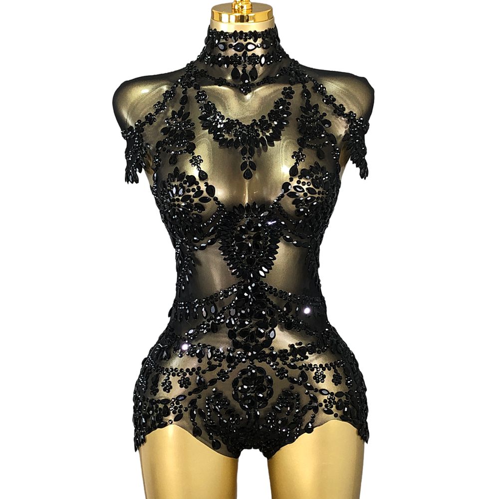 Rhinestone Banding Trim - Bodysuit Berlian Imitasi Berkilau Wanita Seksi