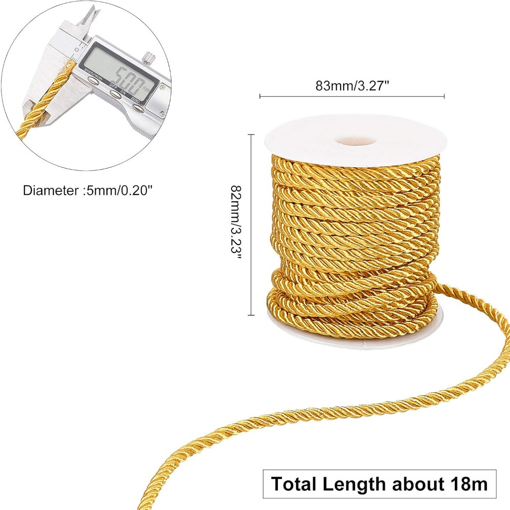 1 Roll 59 kaki kabel emas 5mm  - Cord Trim Twisted ulasan dan harga