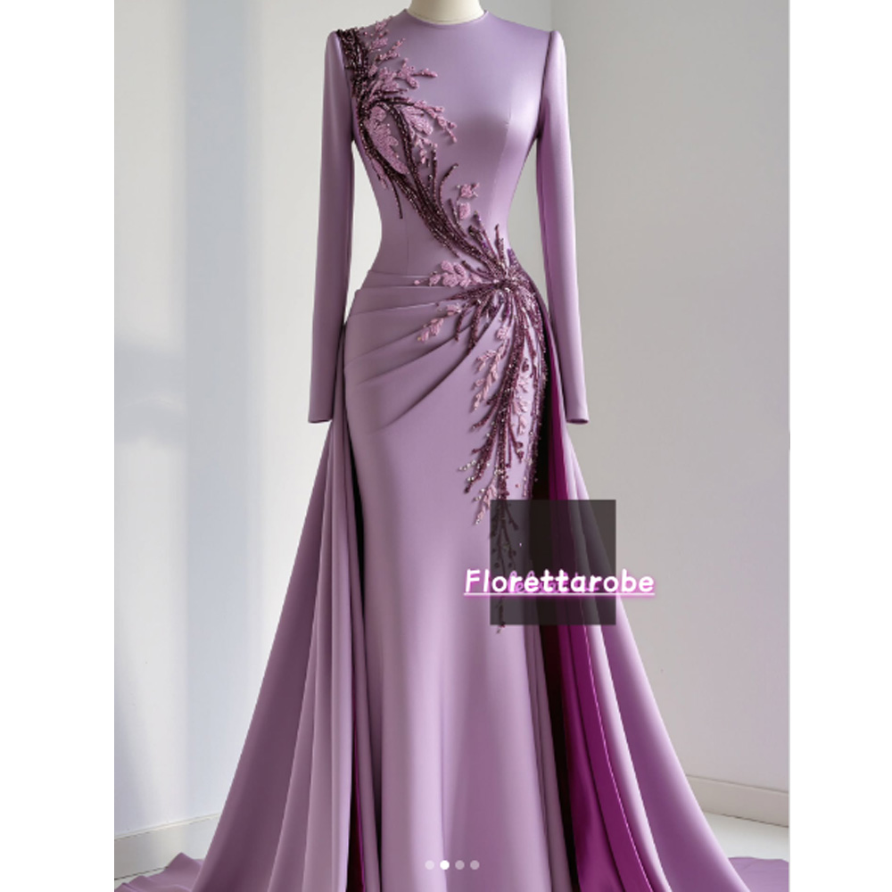 Gaun Midi Panjang Kerah Tinggi - Applique Patch Flower ulasan dan harga
