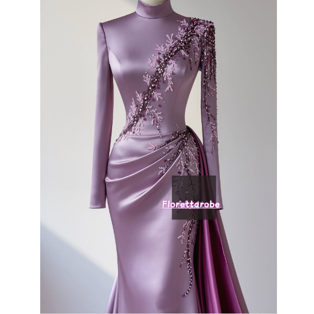 Gaun Midi Panjang Kerah Tinggi - Applique Patch Flower ulasan dan harga