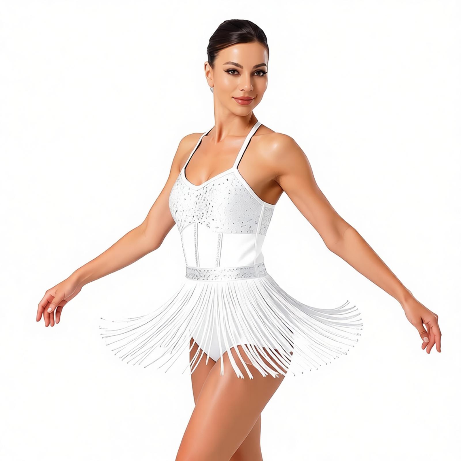 Gaun Leotard Tari Latin Wanita - Rhinestone Banding Trim ulasan dan harga